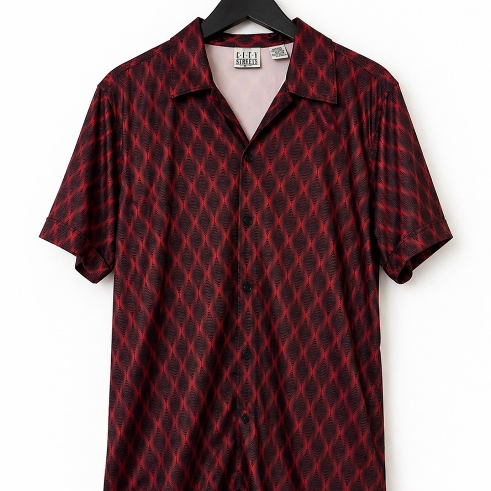 Y2K Red Black Abstract Button Up Shirt Grunge Streetwear Men’s Medium